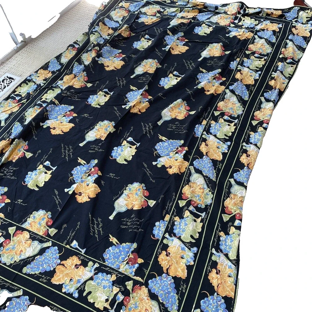 Vintage APRIL CORNELL Tablecloth Black & Multicolor Wine Vineyard Cotton Picnic